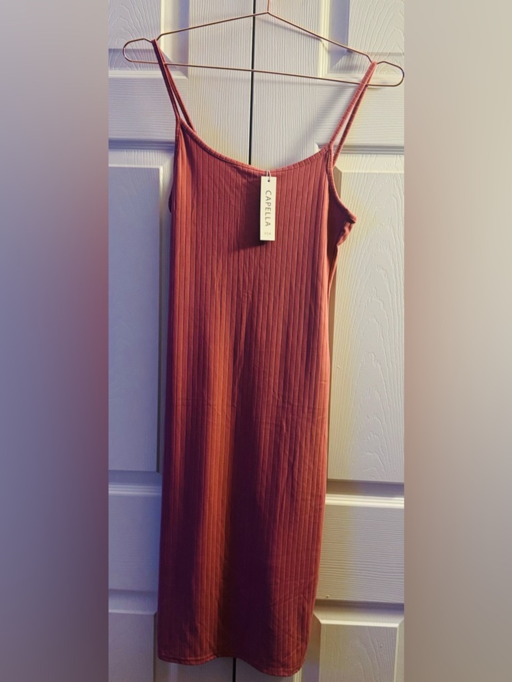 Capella Ribbed Midi Slip Dress in Terracotta